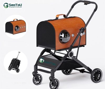 Leather Detachable Pet Stroller
