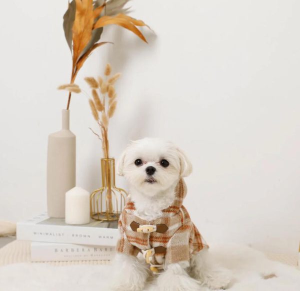 チェック柄ペットケープ風防帽子