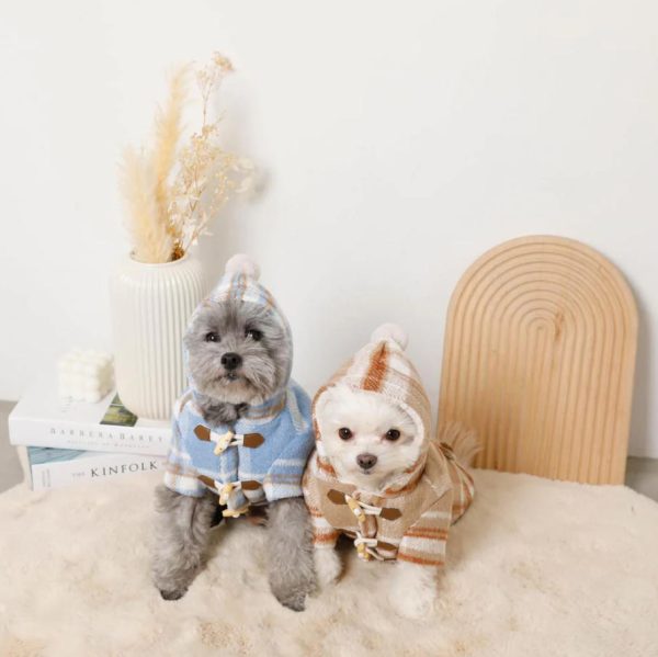 チェック柄ペットケープ風防帽子