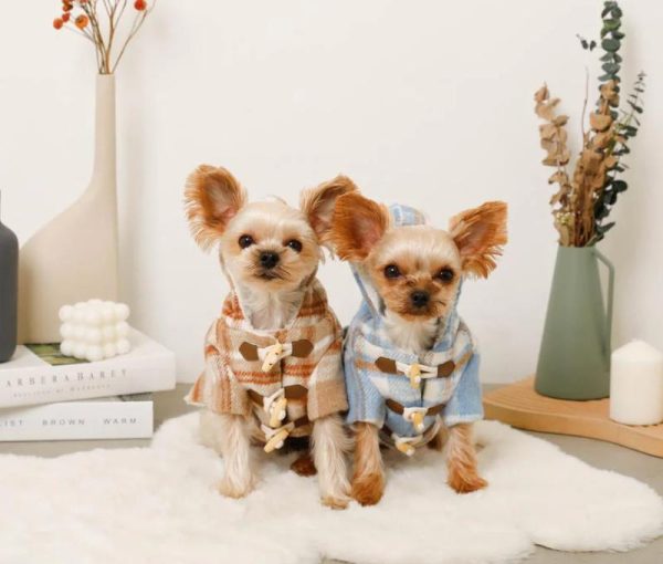 チェック柄ペットケープ風防帽子