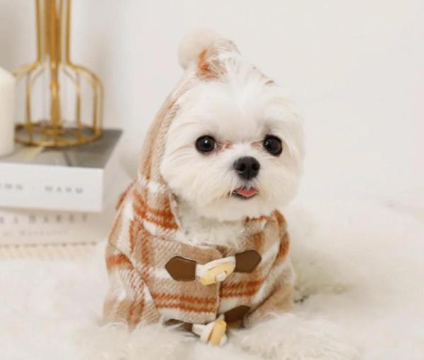 チェック柄ペットケープ風防帽子