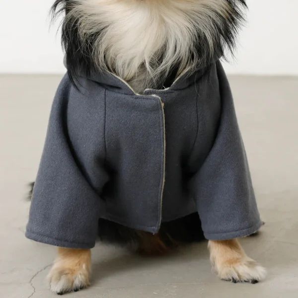 Double-faced two-tone wool hooded coat