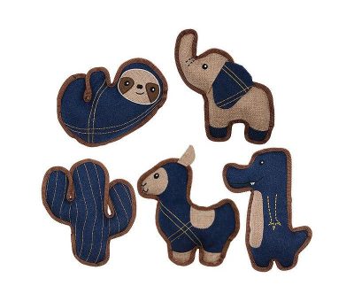 Custom Denim & Burlap Bind Seam Stuffed Squeaky Dog Toy