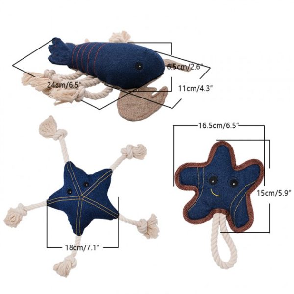 Denim Sea Animals Collection With Rope Dog Chew Toys