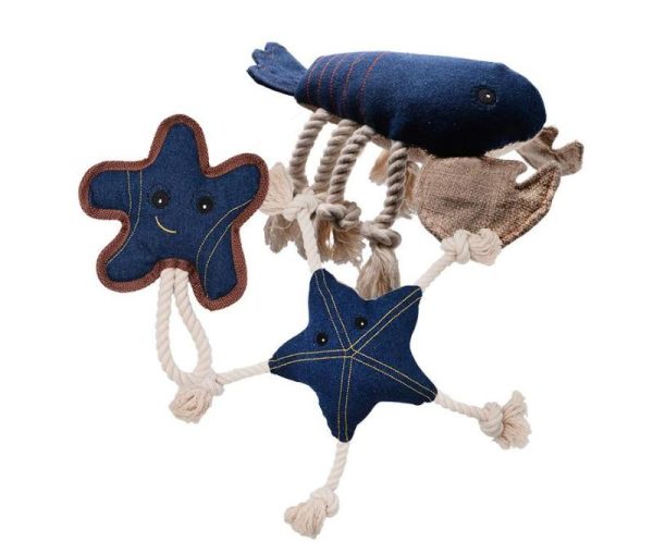 Denim Sea Animals Collection With Rope Dog Chew Toys