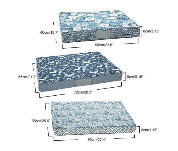 Elegant Blue Floral Prints Thick Dog Mattress Collection
