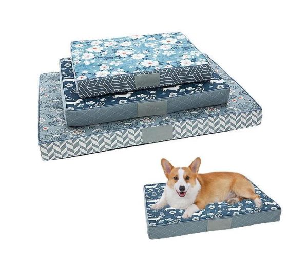 Elegant Blue Floral Prints Thick Dog Mattress Collection