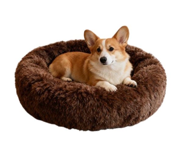 Round Fluffy Polyester Plush Pet Bed