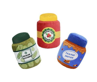 Simple Design Food In A Jar Collection Squeaky Plush Dog Toy