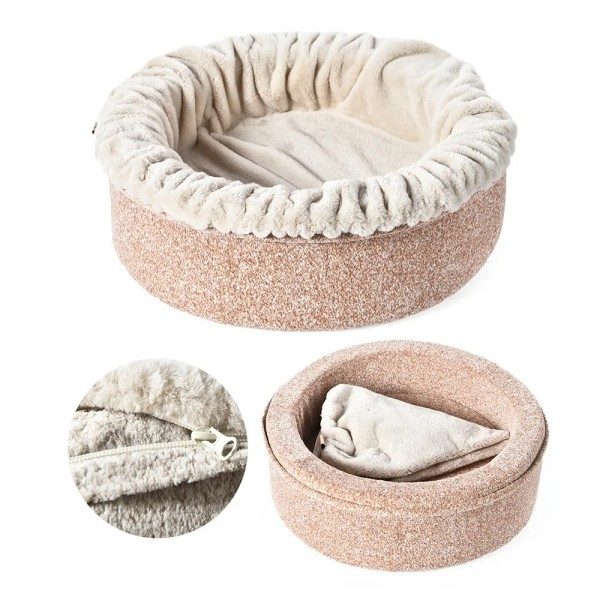 Round Cat Bed Removable Body Support Clam Pet Bed